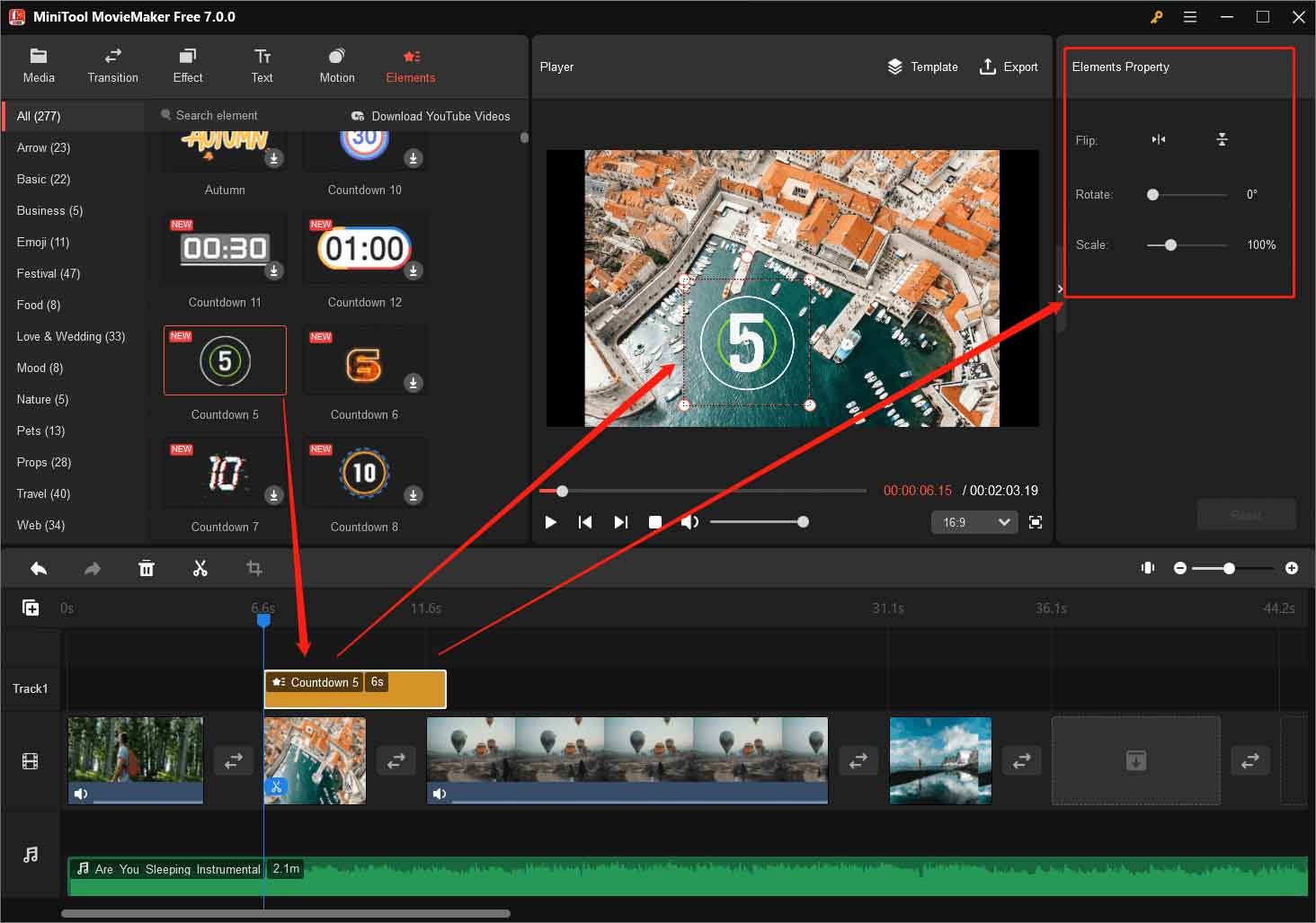 add a sticker to a photo in MiniTool MovieMaker