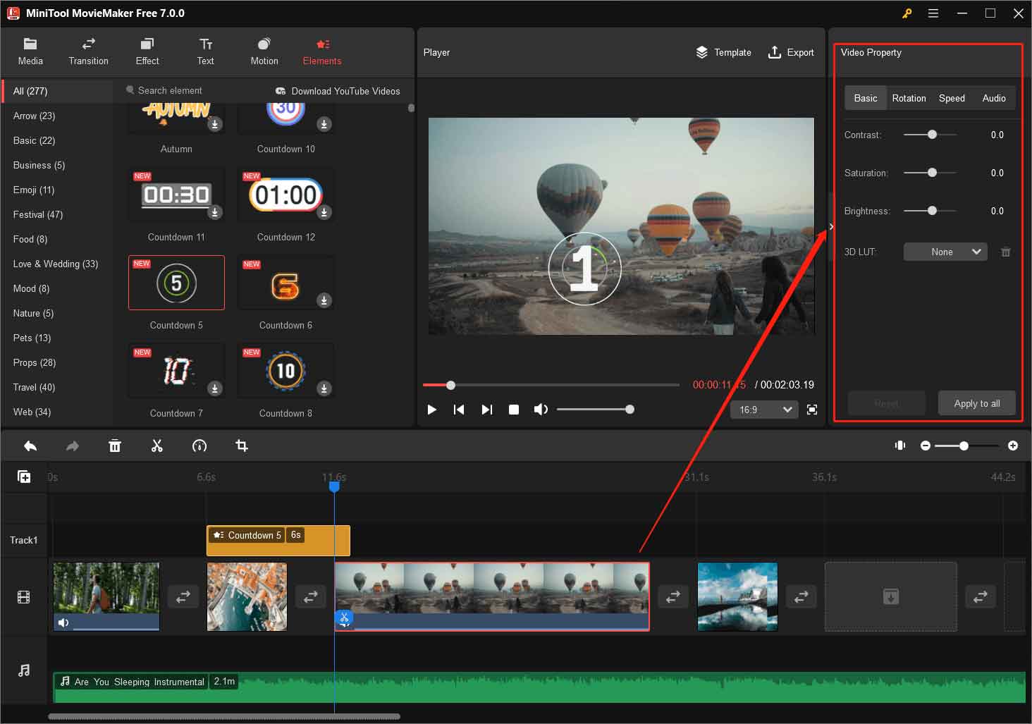 edit video in Video Property in MiniTool MovieMaker