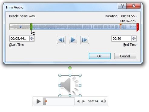 audio trim powerpoint clip music file sound 2010 ppt support windows point mac trimmers presentation shorten pc office headed arrow