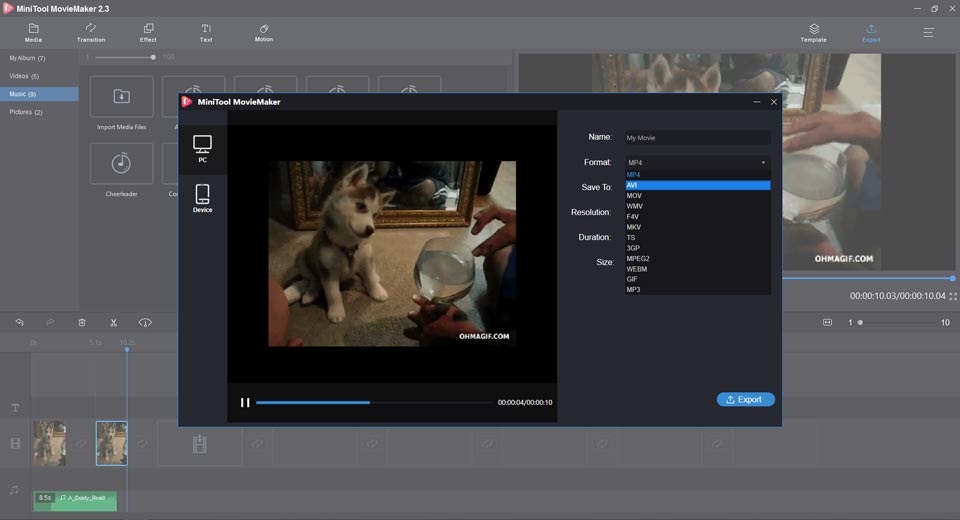 Add gif to video: add music and put gif in mp4 video with online