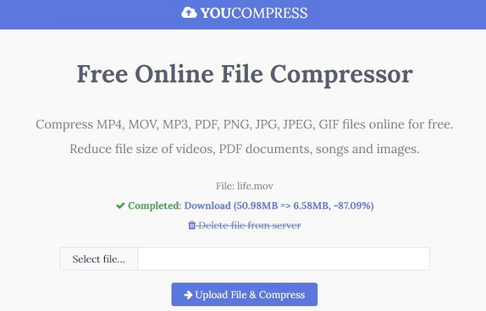 save the compressed MOV file
