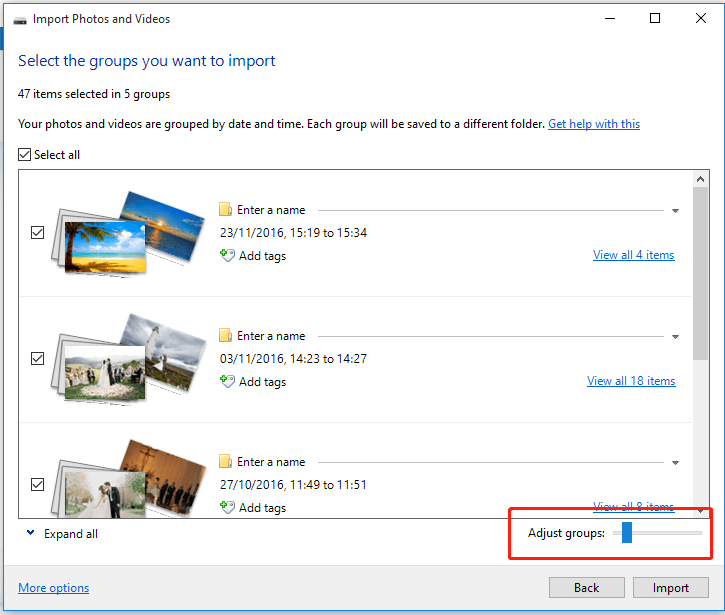 select the groups to import 