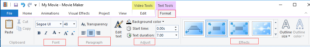 text format tab on the ribbon