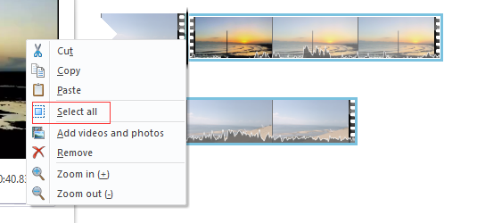 click Select all to select all clips in your movie