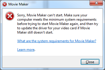 Movie Maker can’t start