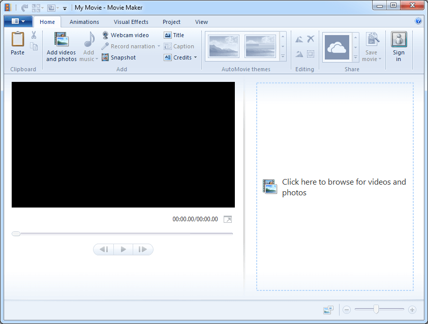 the main interface of Windows Movie Maker