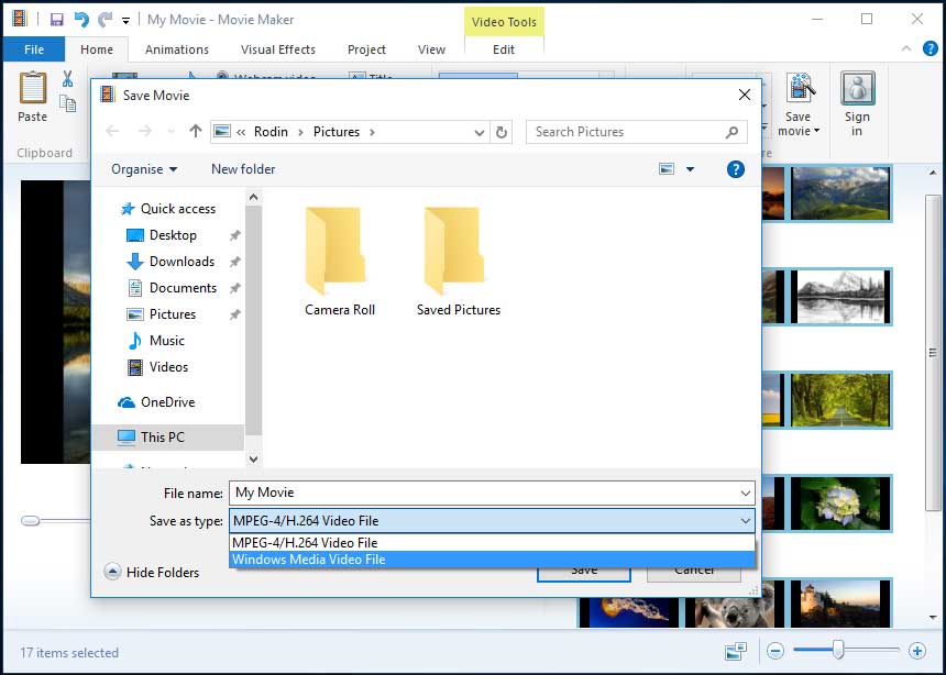 choose video file type