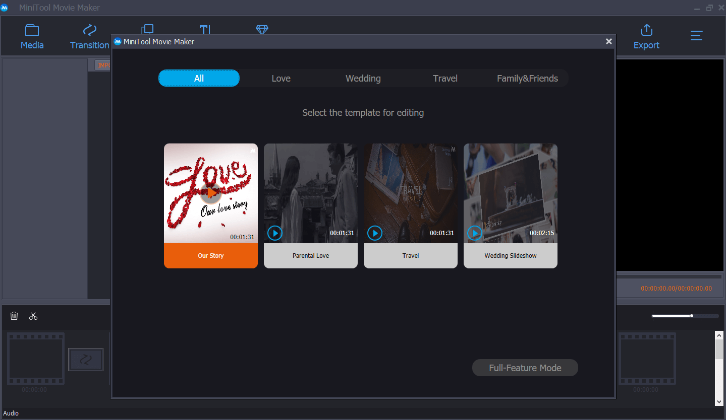 MiniTool Movie Maker offers movie templates for you