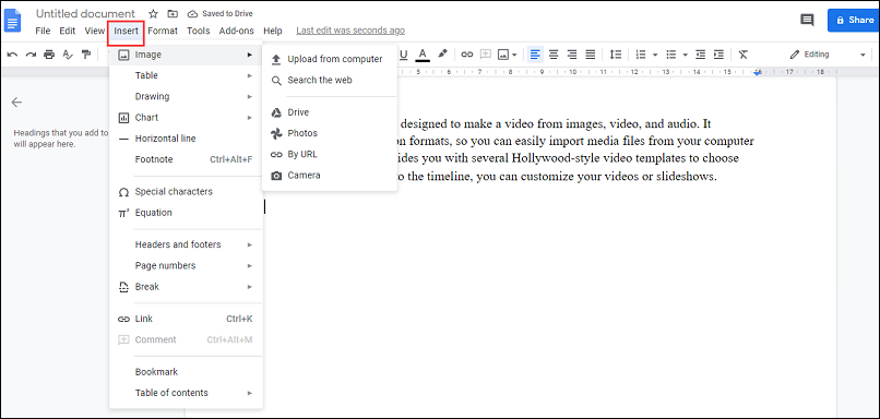 how to insert circle in google docs