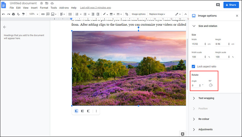 how to resize an image in google docs