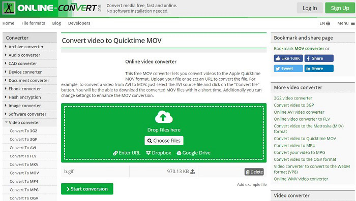 Conversor Online Gratuito de arquivos MOV para GIF