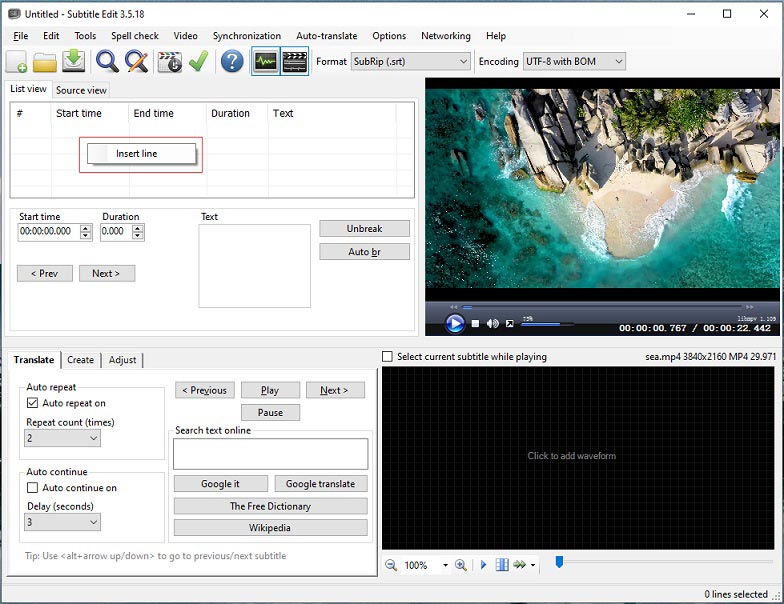 create subtitle file for video