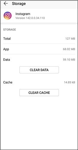 clear Instagram caches and data on Android