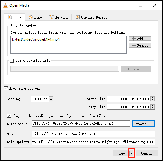 merge audio and video in VLC