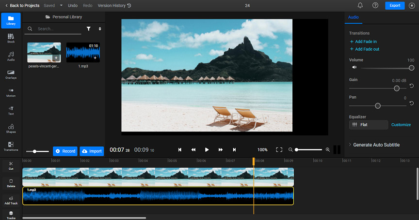 add image to MP3 file online with Flixier
