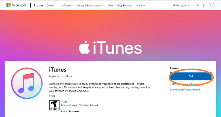 Download iTunes from Microsoft Store