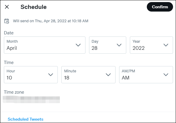 Set the date and time to schedule the tweet
