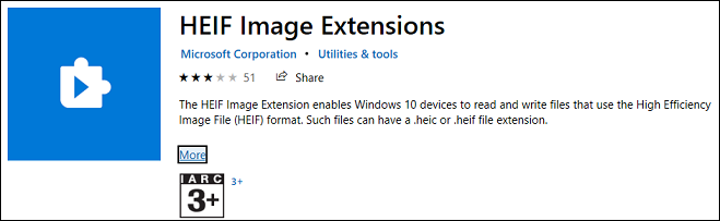 HEIF Image Extensions from the Microsoft Store