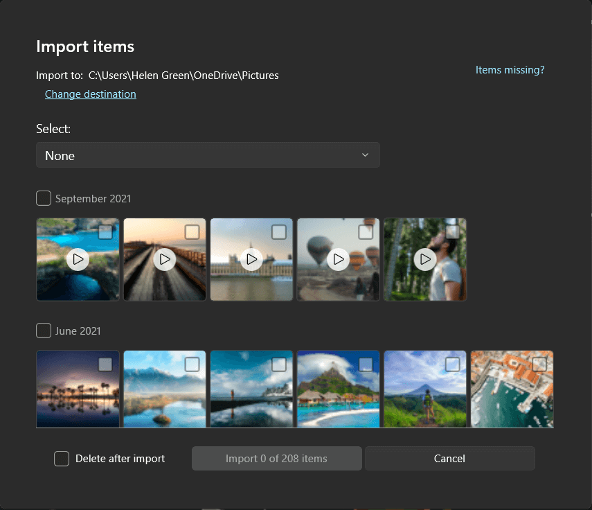 select photos to migrate to PC