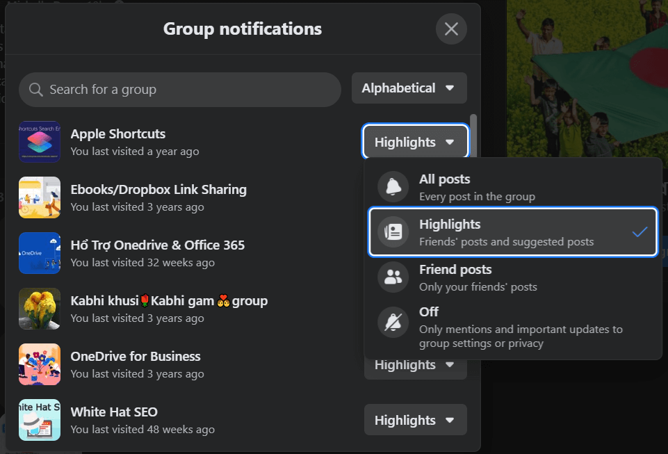 manage Facebook Group notifications