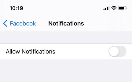 don’t allow Facebook notifications on iPhone