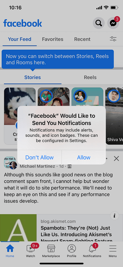 don’t allow Facebook to send notifications