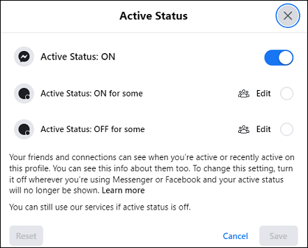turn off your active status or choose who can see your status