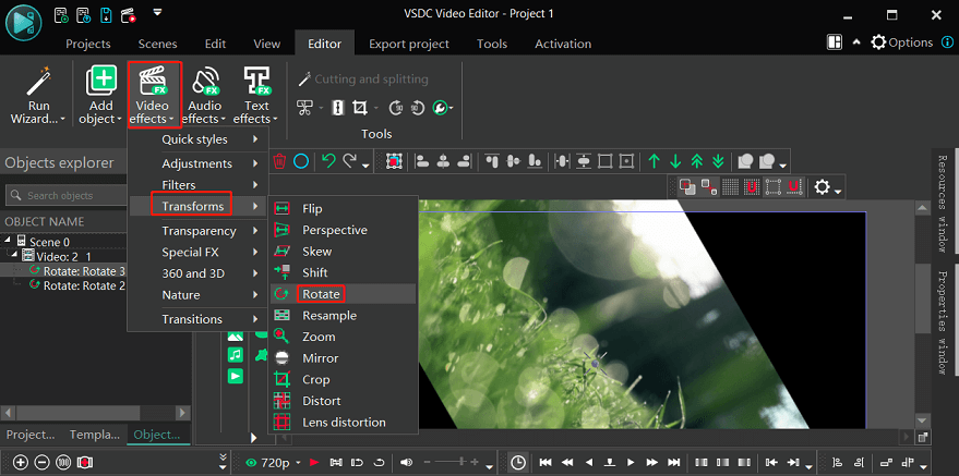 rotate video in VSDC Free Video Editor