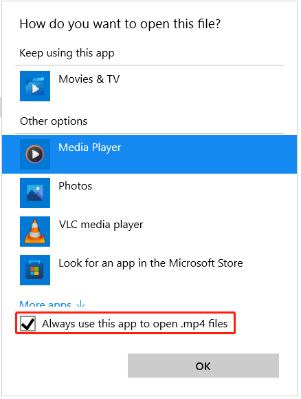 set Windows 11 default media player