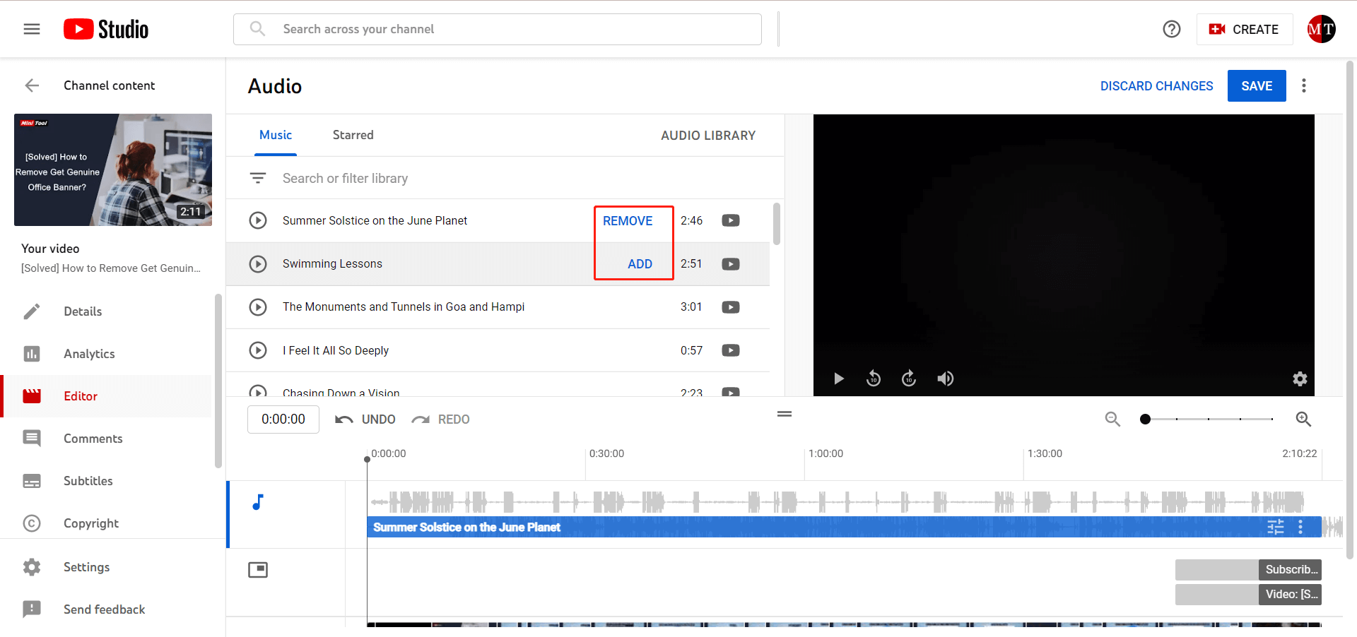 add music/audio into a YouTube video