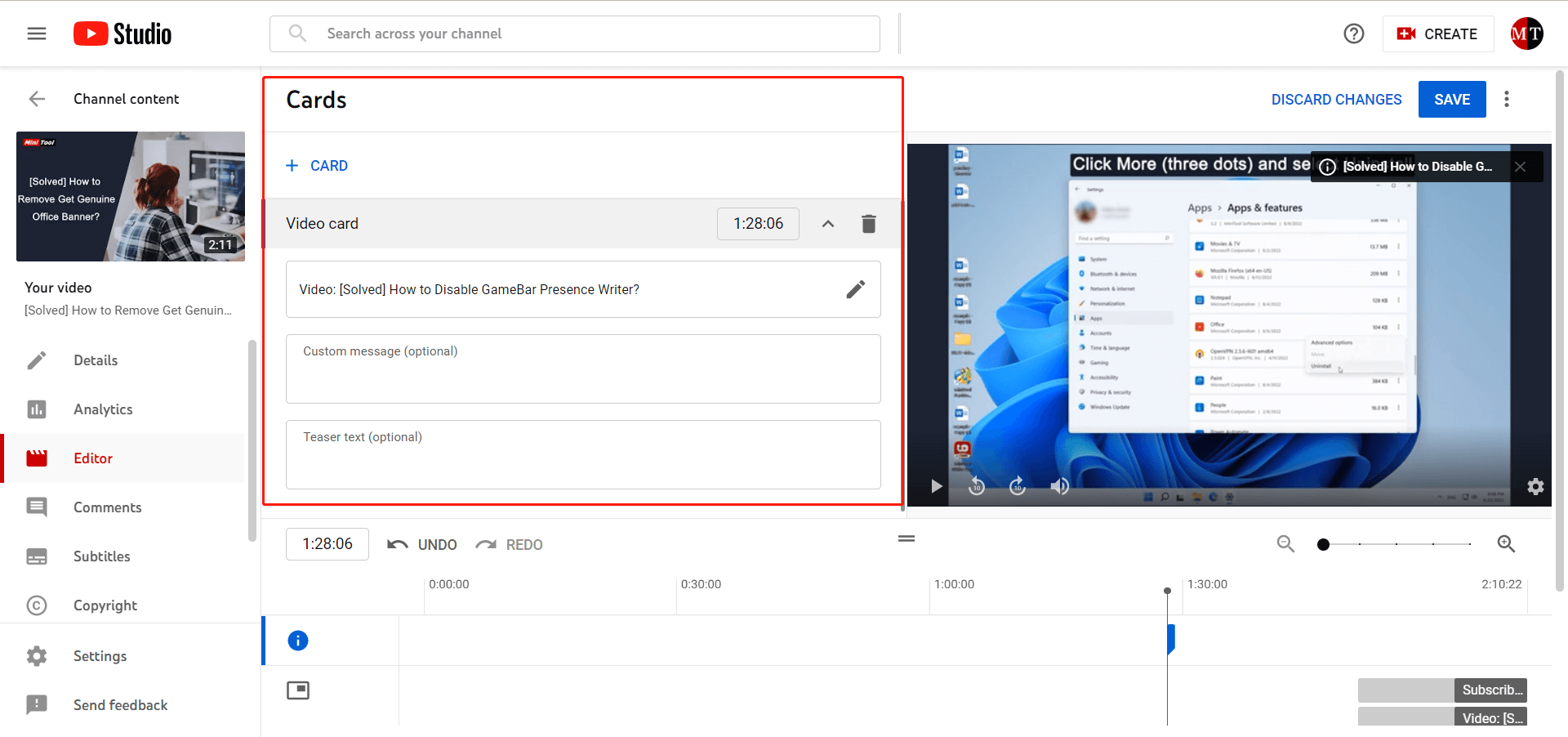 add info cards into a YouTube video