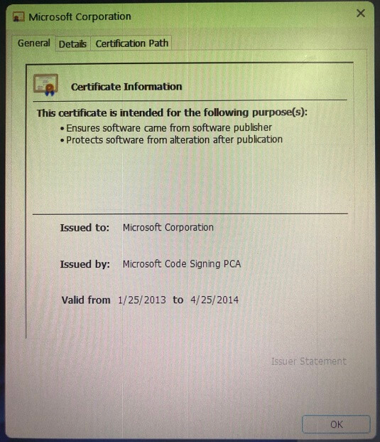 Windows Live Essentials certificate