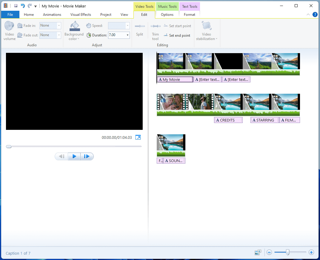 video tools in Movie Maker
