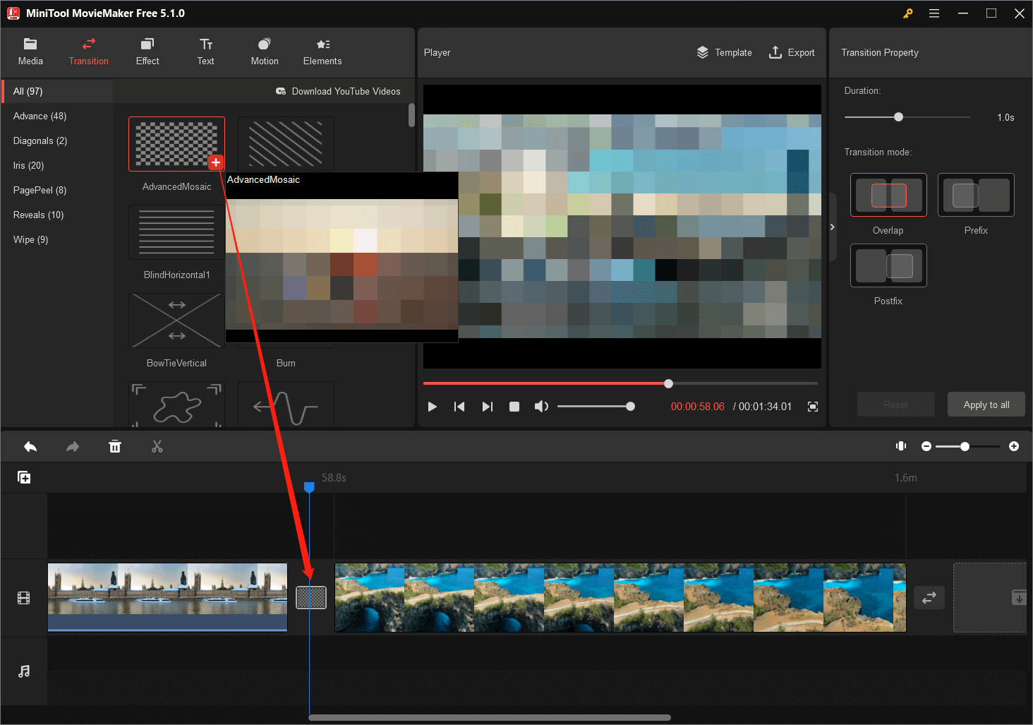 add a transition between two media files