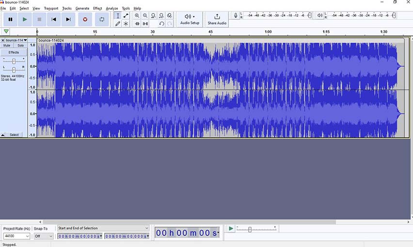the interface of Audacity