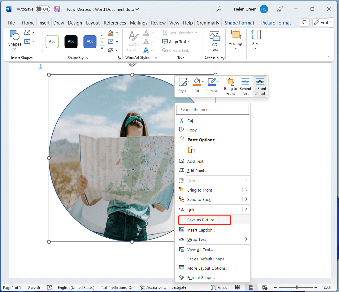 How to Circle Crop Photo by Office Apps (Word)?