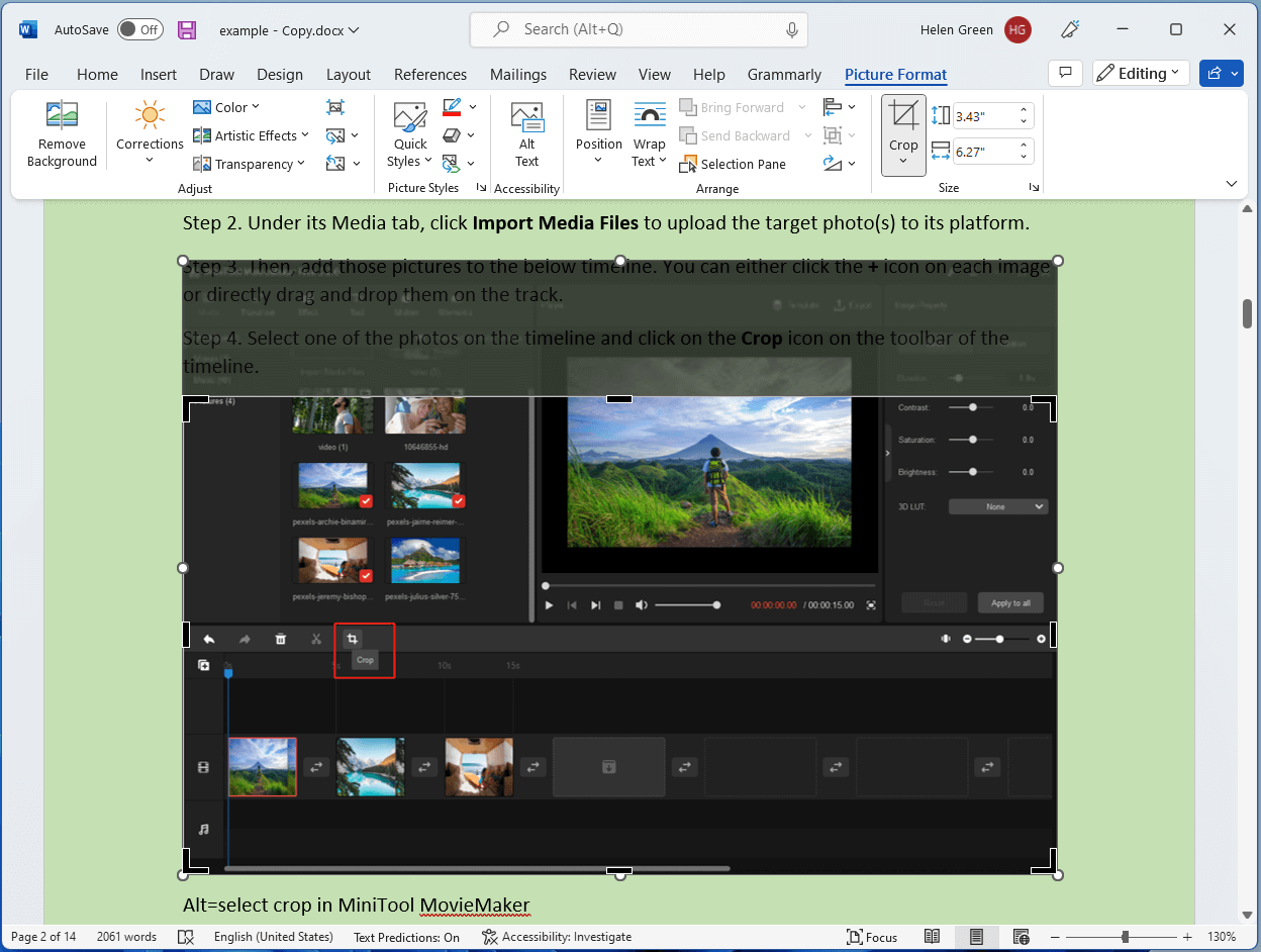 crop picture manually in Word