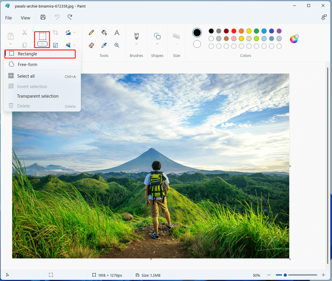select a shape to crop in Paint