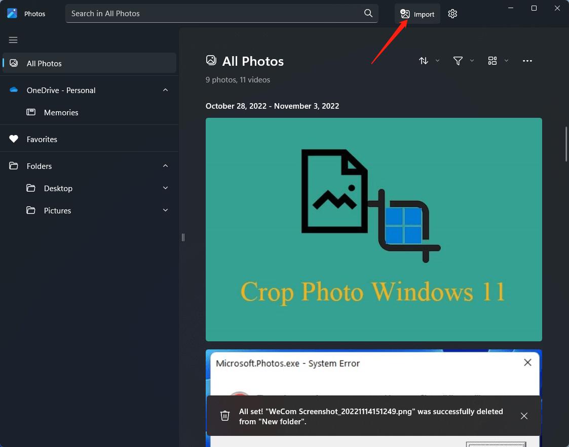 click import in Microsoft Photos