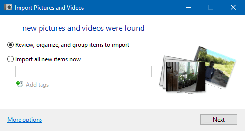 Import Pictures and Videos wizard
