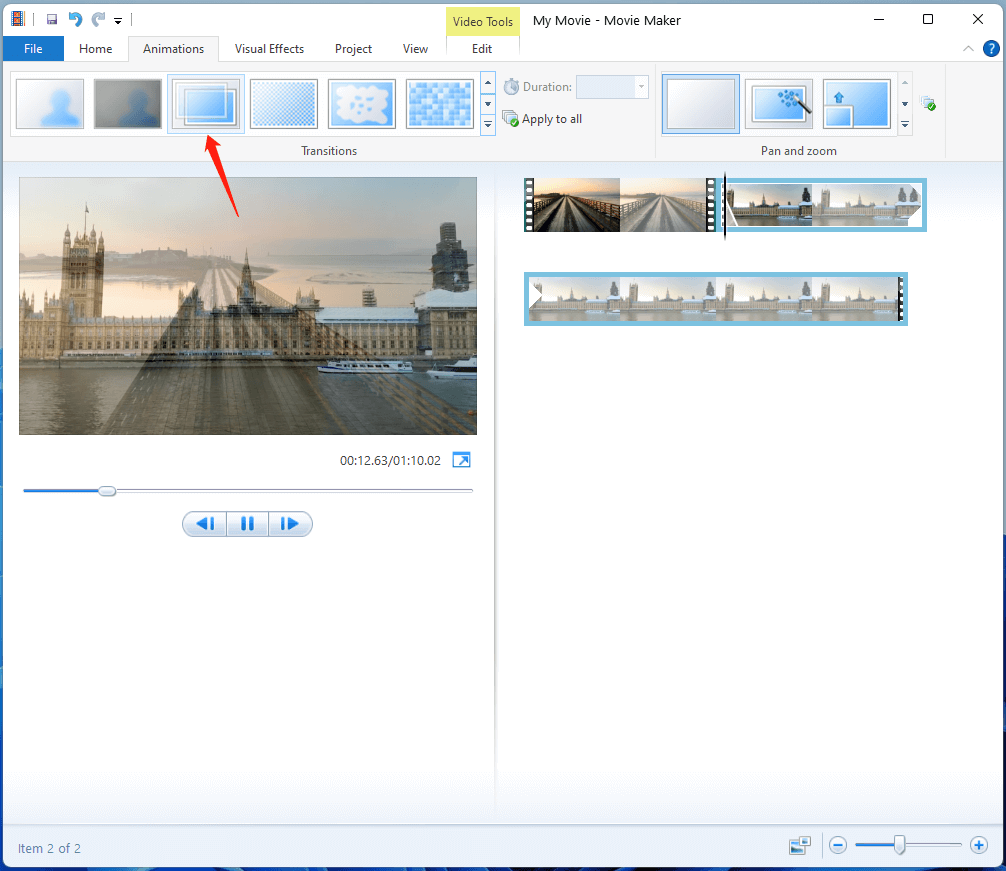 add fade transition between two videos
