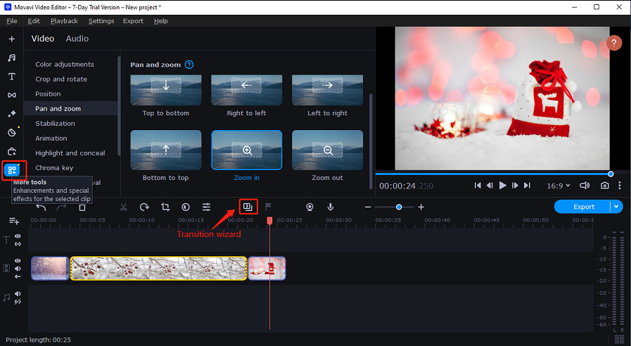 pan and zoom effects in Movavi Video Editor