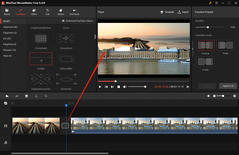 add a transition between two video clips