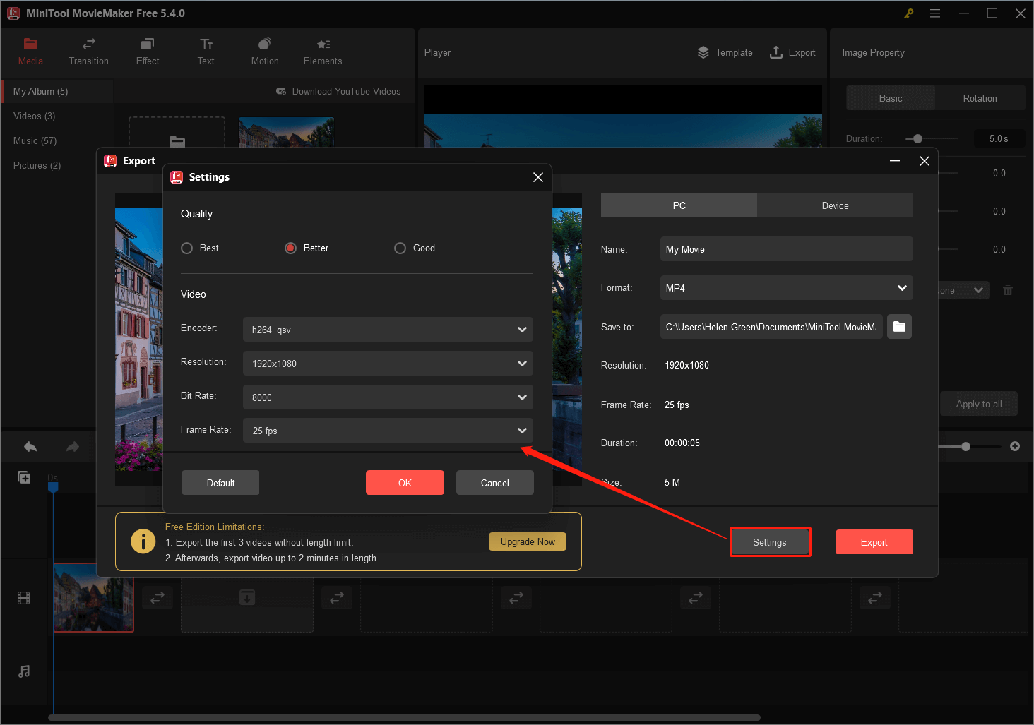 export video in MiniTool MovieMaker