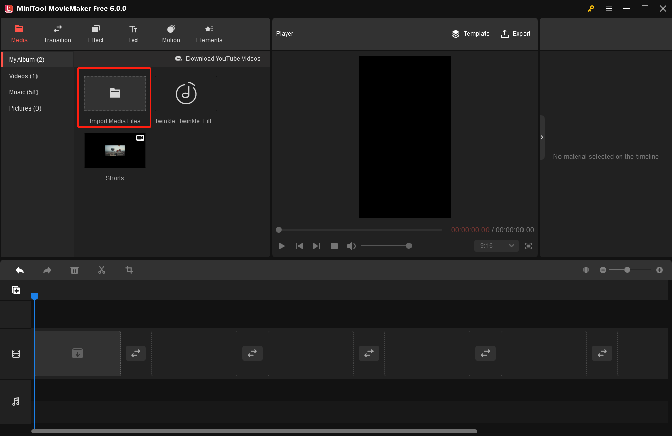 click Import Media files to upload your video and audio