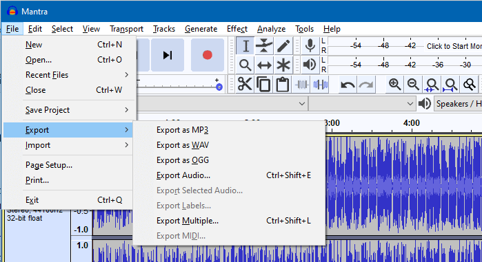 extraire l'audio de MP4 dans Audacity
