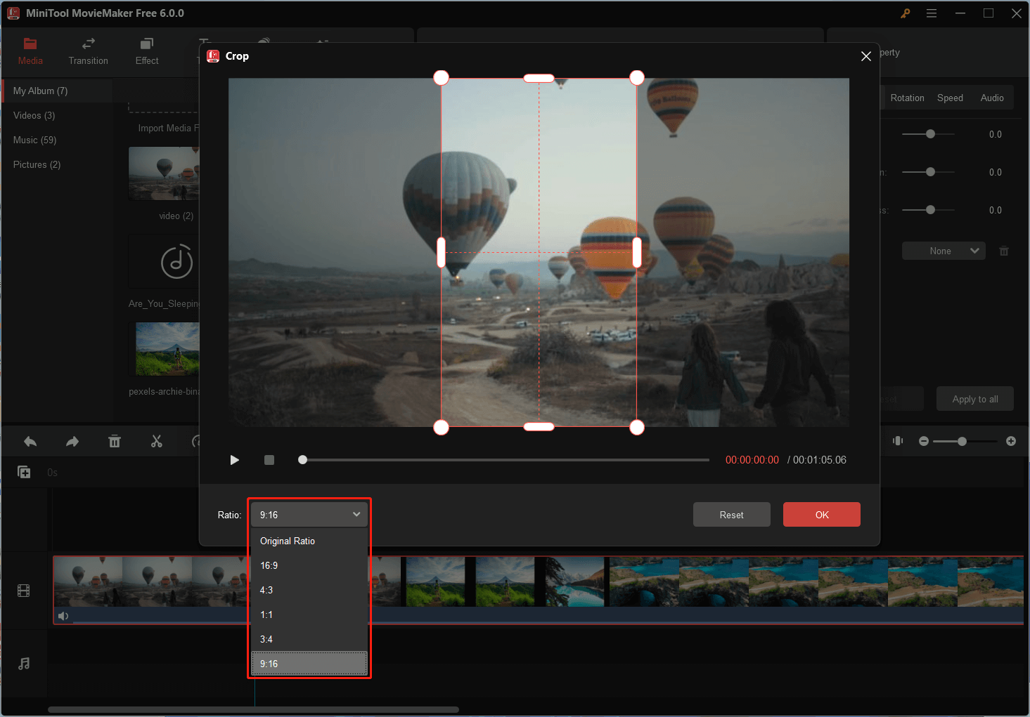 crop a video with a preset aspect ratio