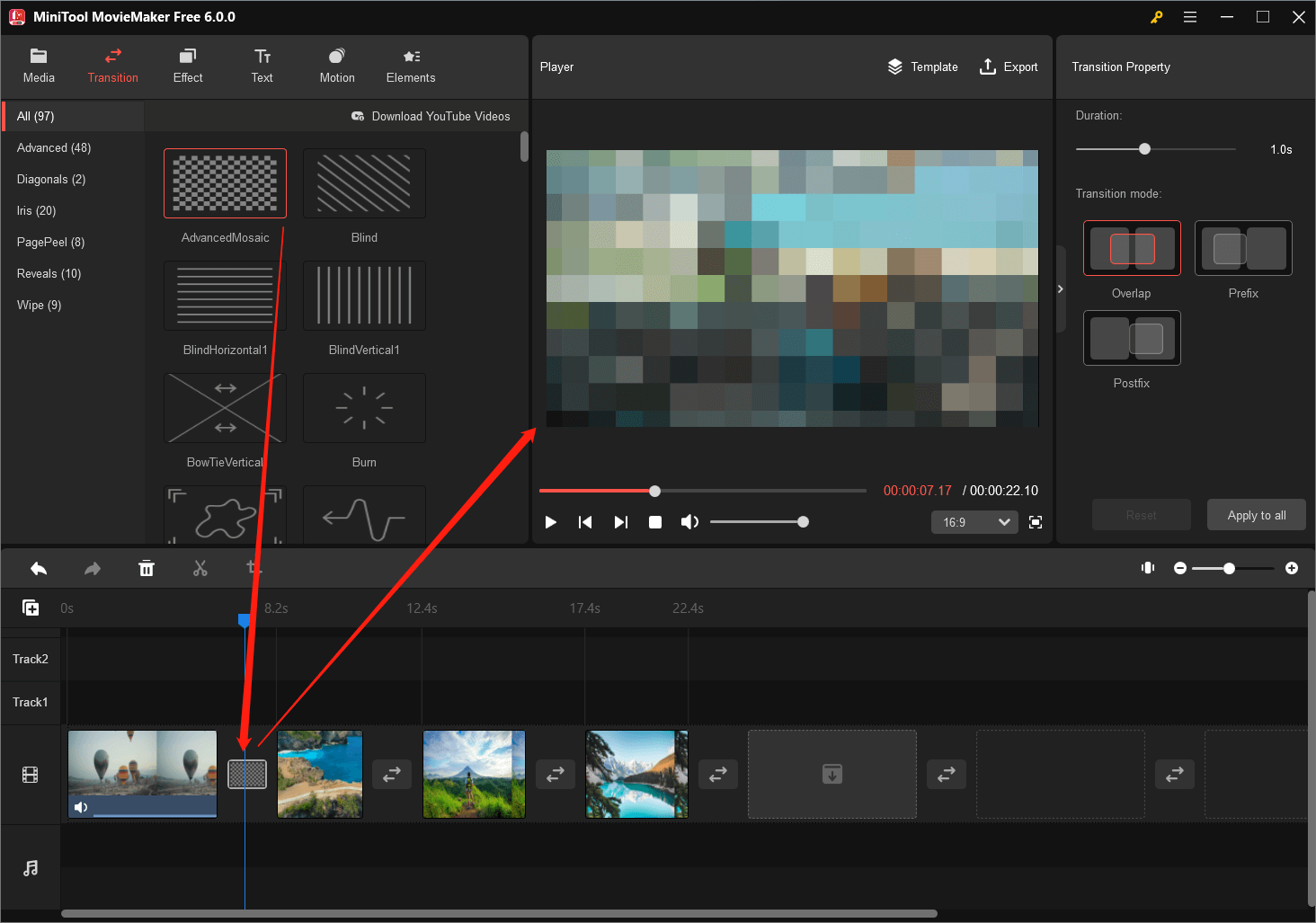 add a transition between 2 clips