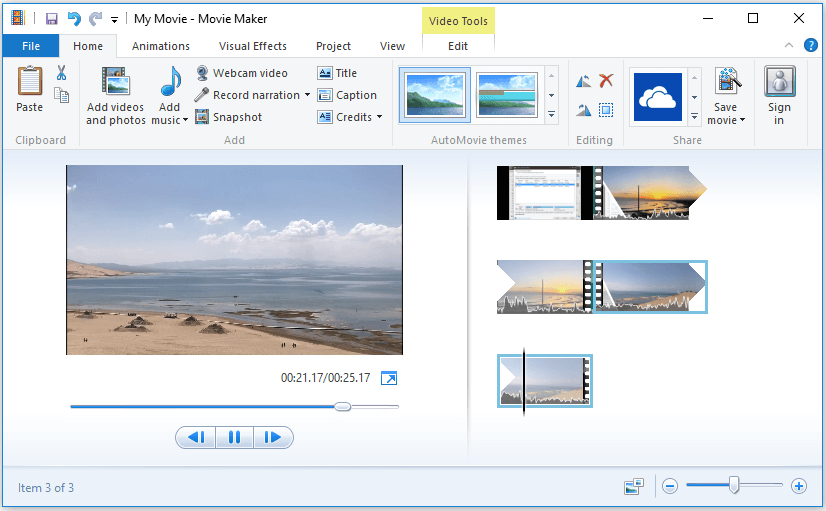 結合されたビデオをWindowsムービーメーカーに保存する