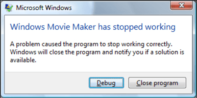 「Windowsムービーメーカーは動作を停止しました」というエラーメッセージが表示される